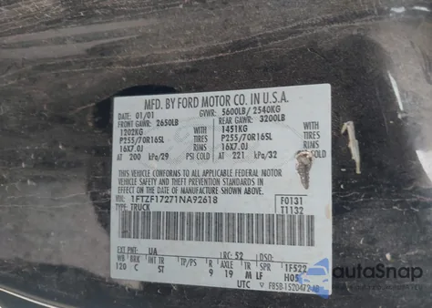 2001 Ford F-150 Xl/Xlt из США, поврежденный, VIN 1FTZF17271NA92618